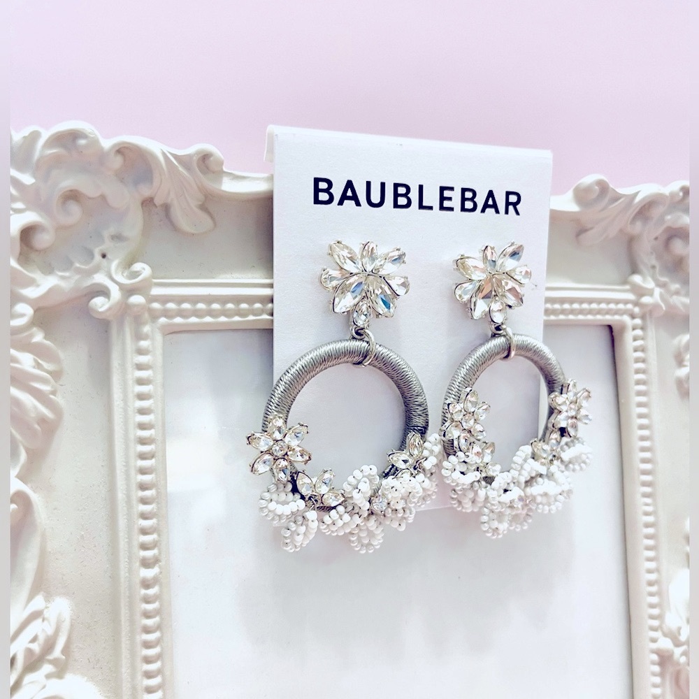 BaubleBar Silver and White Crystal and Bead Earrings